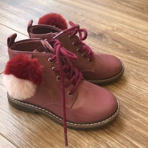 Zara Patent Boots with Pom Pom Size 23 (US 7/7.5)